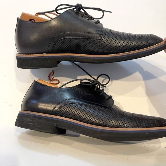 Zanzara Black Leather Perforated Dress Shoes Men 10.5 - Hartung Oxford - Picture 3 of 9